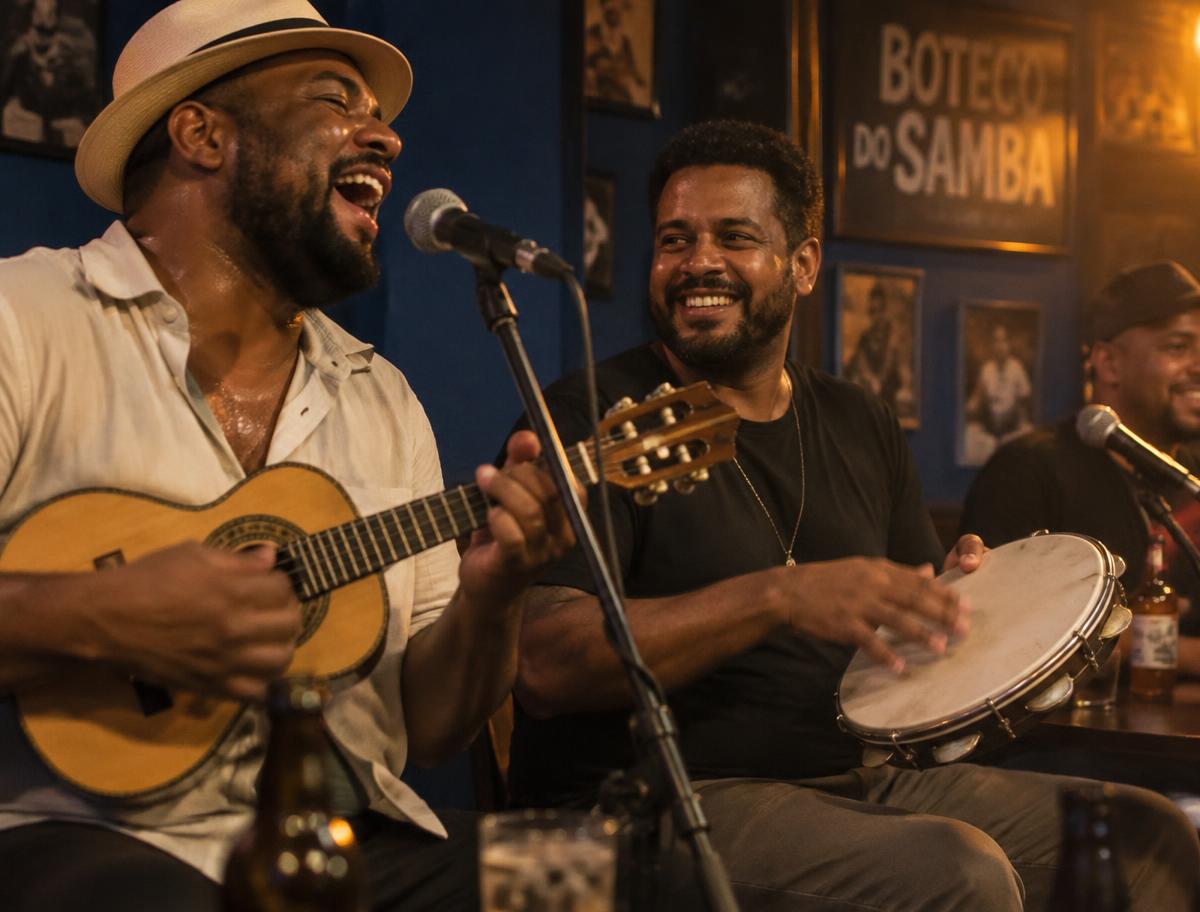 Músicos tocando samba no boteco